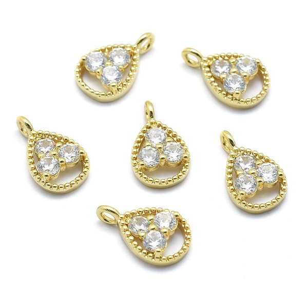 

PandaHall Brass Charms, with Cubic Zirconia, Cadmium Free & Nickel Free & Lead Free, Teardrop, Clear, Real 18K Gold Plated, 13x8x3mm, Hole...