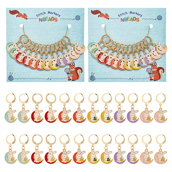 

PandaHall Alloy Enamel Rabbit & Moon Pendant Locking Stitch Markers, 304 Stainless Steel Clasp Stitch Marker, Mixed Color, 32mm, 6 colors..., Multicolor