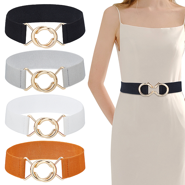 

PandaHall GOMAKERER 4Pcs 4 Colors Polyester Elastic Corset Belts with Alloy Ring Buckle, Free Elastic Waist Belt for Women Girls, Mixed..., Multicolor