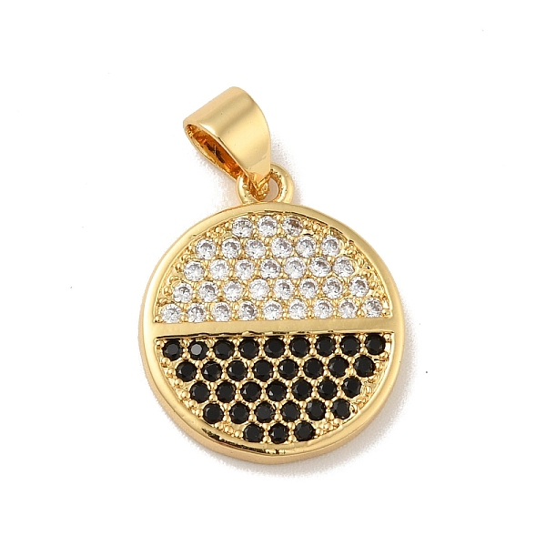 

PandaHall Brass Micro Pave Cubic Zirconia Pendants, Cadmium Free & Lead Free, Long-Lasting Plated, Flat Round, Real 18K Gold Plated, Black...