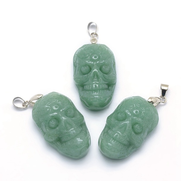 

PandaHall Natural Green Aventurine Pendants, with Brass Findings, Skull, Platinum, 33x20x11~13.5mm, Hole: 4x5mm Green Aventurine Skull
