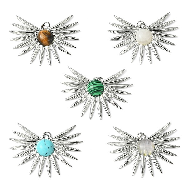 PandaHall Natural & Synthetic Mixed Gemstone Pendants, 304 Stainless Steel Wing Charms with Jump Rings, 27x42.5x5.6~5.9mm, Hole: 2.6mm Mixed...