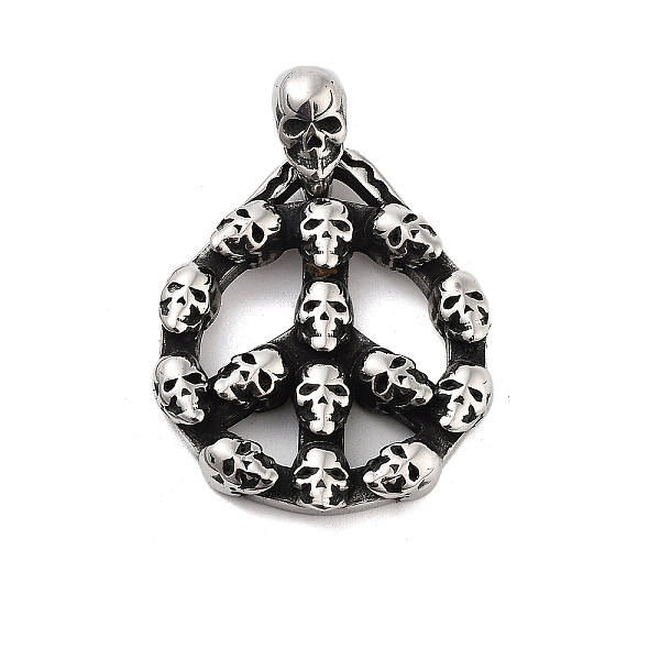 

PandaHall Retro 304 Stainless Steel Big Pendants, Peace Sign with Skull Charm, Antique Silver, 50x34.5x12.5mm, Hole: 5.5x6mm 304 Stainless...