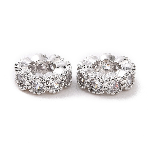 

PandaHall Brass Micro Pave Cubic Zirconia Beads, Flat Round, Platinum, 8x3mm, Hole: 4mm Brass+Cubic Zirconia Flat Round Clear