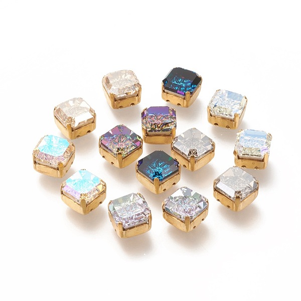 

PandaHall Sew on Rhinestone, Glass Rhinestone, with Golden Plated Brass Prong Settings, Faceted, Square, Mixed Color, 10x10x7mm, Hole..., Multicolor