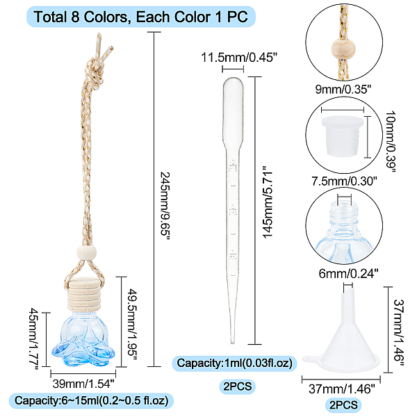 

PandaHall 8 Colors Rose Car Hanging Perfume Bottles, 10ml Refillable Car Air Freshener Diffuser Essential Diffuser Oil Fragrance with..., Multicolor