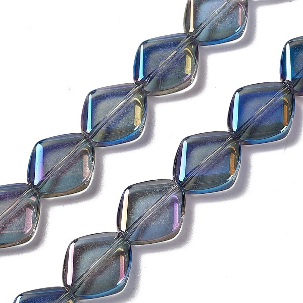 

PandaHall Electroplate Glass Beads Strands, Full Rainbow Plated, Rhombus, Marine Blue, 18x15.5x5mm, Hole: 1.2mm, about 35~37pcs/strand...