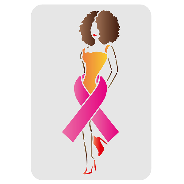 

PandaHall FINGERINSPIRE Breast Cancer Ribbon Stencil 29.7x21cm African Woman Stencil Plastic Awareness Ribbon Template Reusable Breast...