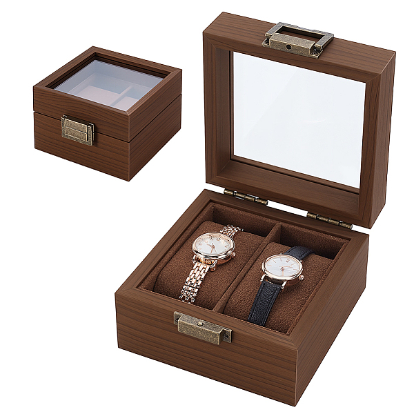 2-Slot Square Wood Watch Storage Boxes