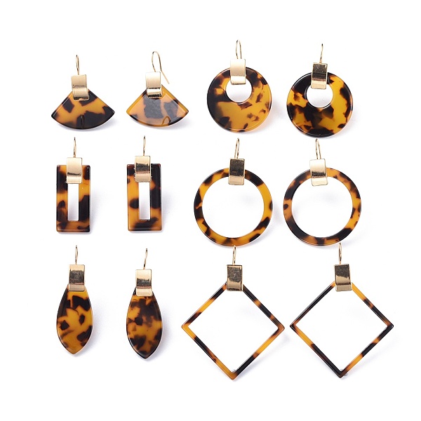 

PandaHall Cellulose Acetate(Resin) Dangle Earrings, with Brass Earring Hooks, Mixed Shapes, Real 18K Gold Plated, Goldenrod...