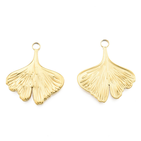 

PandaHall Ion Plating(IP) 201 Stainless Steel Pendants, Ginkgo Leaf, Real 18K Gold Plated, 27x23x2mm, Hole: 3mm 201 Stainless Steel Leaf