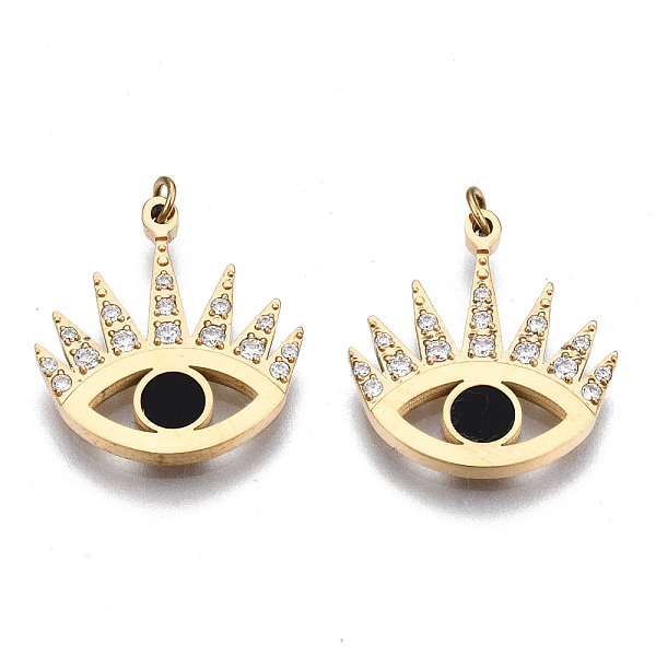 

PandaHall 316 Surgical Stainless Steel Enamel Pendants, with Jump Rings and Crystal Rhinestone, Eye, Real 14K Gold Plated, 15.5x14x1.5mm..., Black