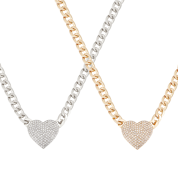 

PandaHall ANATTASOUL 2Pcs 2 Colors Crystal Rhinestone Heart Pendant Necklaces Set with Alloy Curb Chains, Platinum & Golden, 15.43 inch..., Clear