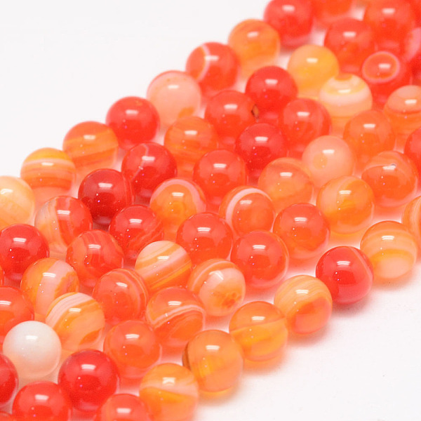 

PandaHall Natural Striped Agate/Banded Agate Bead Strands, Round, Grade A, Dyed & Heated, Dark Orange, 6mm, Hole: 1mm, about 62~63pcs/strand...