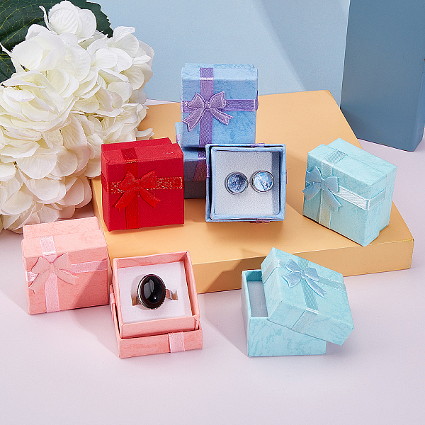 

PandaHall 32 Pcs Cardboard Ring Boxes, Jewellery Gift Boxes Gift Boxes with Lid Bow Gift Boxes for Jewellery Presentation with Foam Insert..., Multicolor