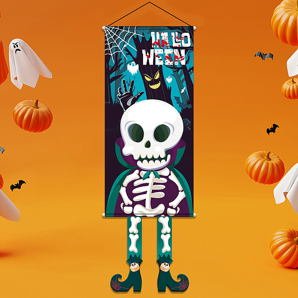 PandaHall Halloween Theme Felt Cloth Hanging Door Signs, Wall Decoration, Decorative Props for Indoor, Outdoor, Skeleton Pattern...