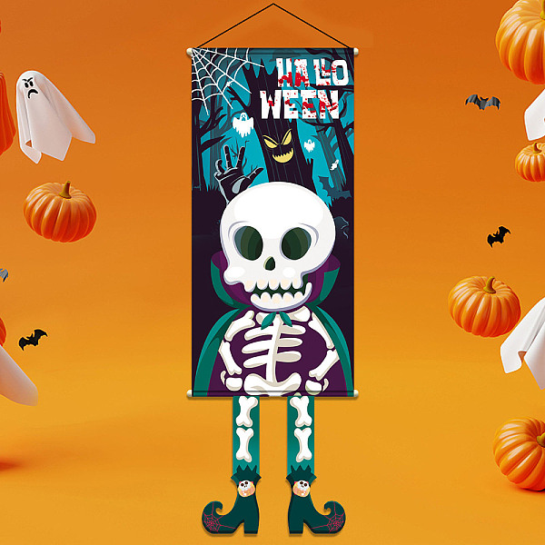 

PandaHall Halloween Theme Felt Cloth Hanging Door Signs, Wall Decoration, Decorative Props for Indoor, Outdoor, Skeleton Pattern...