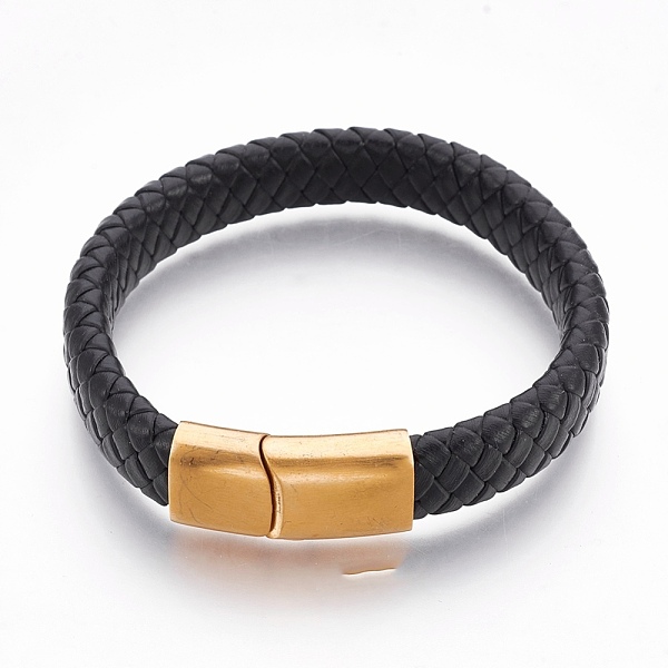 

PandaHall Leather Cord Bracelets, with Stainless Steel Magnetic Clasps, Black, 7-7/8 inch(20cm), 11.5x6mm Leather Black
