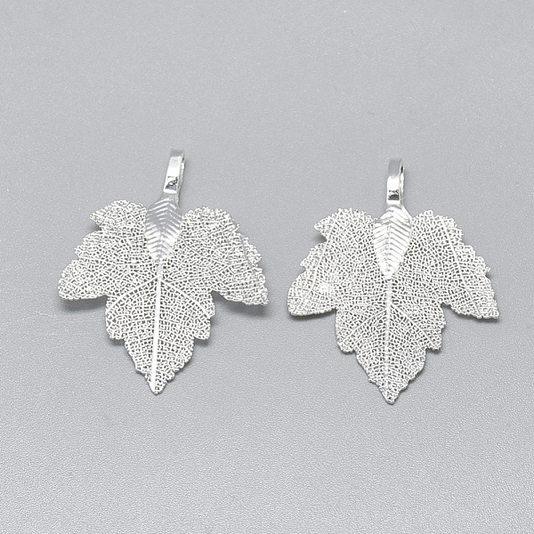

PandaHall Iron Pendants, Electroplate Natural Leaf, Grape Leaf, Silver Color Plated, 35x27x1.5mm, Hole: 3x5.5mm Iron Leaf