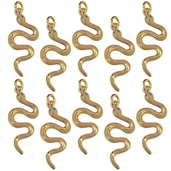 

PandaHall 10Pcs Brass Micro Pave Cubic Zirconia Pendants, with Jump Ring, Snake, Clear, Real 18K Gold Plated, 27.5x12x2mm, Hole: 3mm...