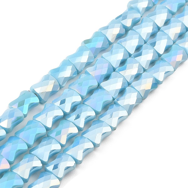 

PandaHall AB Color Plate Glass Beads Strands, Faceted Bamboo Stick, Light Sky Blue, 10.5~11x8x5mm, Hole: 1.4mm, about 60pcs/strand...