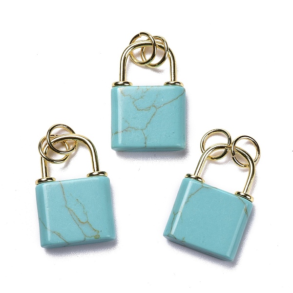 

PandaHall Synthetic Turquoise Pendants, with Golden Brass Findings and Jump Rings, Cadmium Free & Lead Free, Lock, 27x18x5.5mm, Hole: 6mm...
