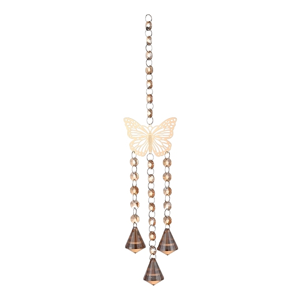 PandaHall Butterfly Hanging Crystal Chandelier Pendant, with Prisms Hanging Balls, for Home Window Lighting Decoration, Champagne Gold...