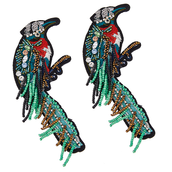 

PandaHall SUPERFINDINGS 2Pcs Bird Beaded Appliques Patches Pink Embroidery Sewing Decoratives Patches with Rhinestone Non-Woven Fabric..., Green