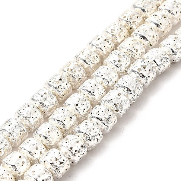 

PandaHall Electroplated Natural Lava Rock Beads Strands, Rondelle, Silver Plated, 6x7mm, Hole: 1mm, about 67~68pcs/strand, 15.35~15.63 inch...