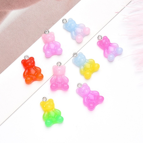 

PandaHall Gradient Color Opaque Resin Pendants, with Glitter Powder and Platinum Tone Iron Peg Bails, Bear, Mixed Color, 23.5x15x6.5mm, Hole..., Multicolor