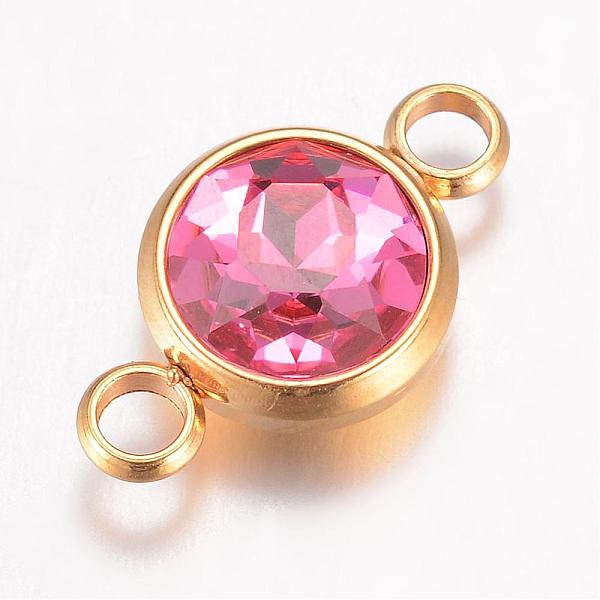 

PandaHall K9 Glass Links connectors, Faceted, with 304 Stainless Steel Findings, Ion Plating (IP), Flat Round, Golden, Rose, 17.5x10x6.5mm..., Pink