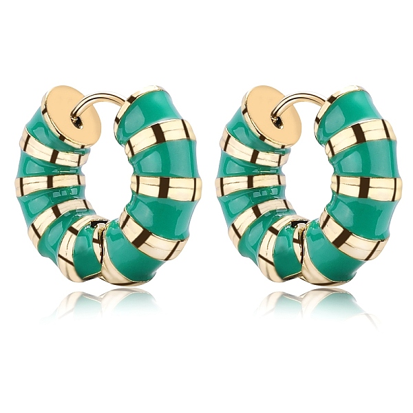 PandaHall Enamel Striped Thick Hoop Earrings, Golden 316 Stainless Steel Jewelry for Women, Green, 18x20.5x6mm, Pin: 0.9mm 316 Surgical...