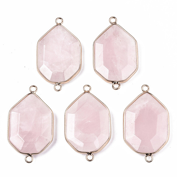 

PandaHall Gemstone Links Connectors, with Golden Tone Brass Findings, Polygon, 40.5x23.5x5.5~7mm, Hole: 2mm Rose Quartz Polygon