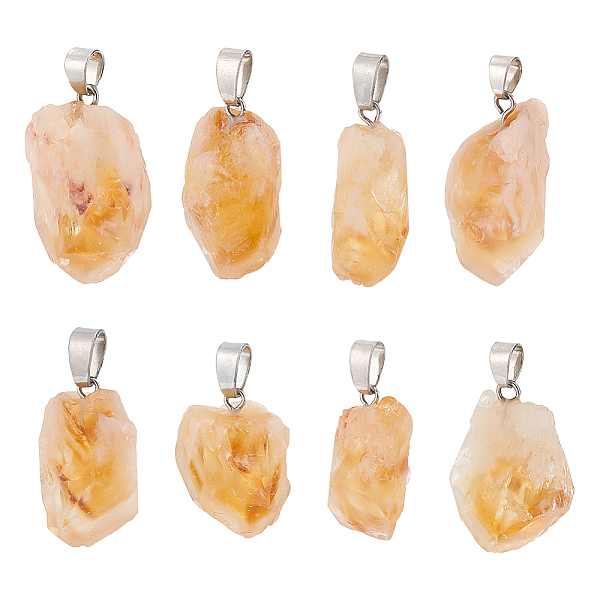 

PandaHall FINGERINSPIRE 8Pcs Natural Citrine Pendants, Nuggets Charms, with Stainless Steel Color Tone Stainless Steel Snap on Bails...