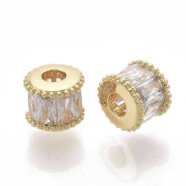 

PandaHall Brass Micro Pave Cubic Zirconia Beads, Column, Real 18K Gold Plated, Clear, 7x5.5mm, Hole: 2.5mm Brass+Cubic Zirconia Column Clear