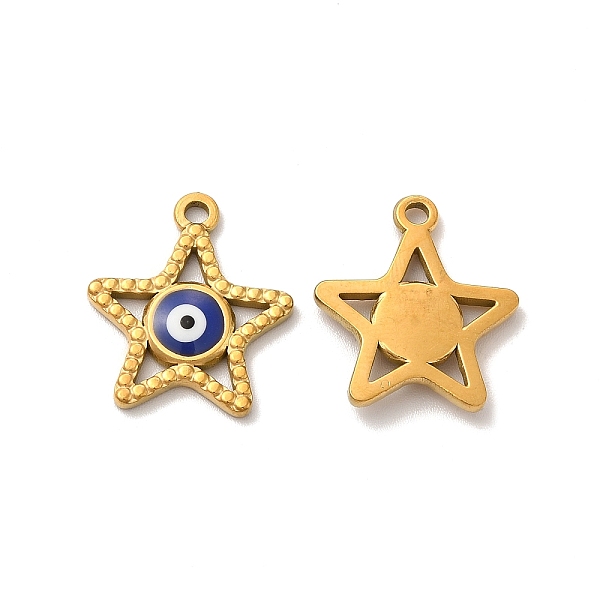 

PandaHall Vacuum Plating 201 Stainless Steel Pendants, Real 18K Gold Plated, Star Charms with Enamel Evil Eye, Blue, 20x17.5x2.5mm, Hole...