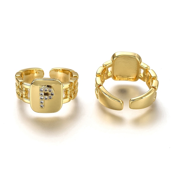 

PandaHall Brass Micro Pave Clear Cubic Zirconia Cuff Rings, Open Rings, Long-Lasting Plated, Rectangle, Golden, Letter.P, US Size 7 1/4...