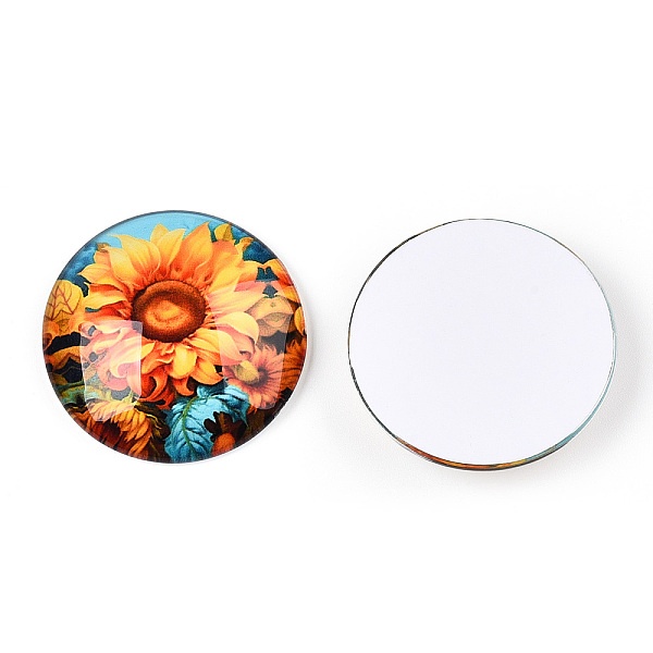 

PandaHall Glass Cabochons, Half Round with Sunflower Pattern, Gold, 35x9mm Glass Half Round Gold