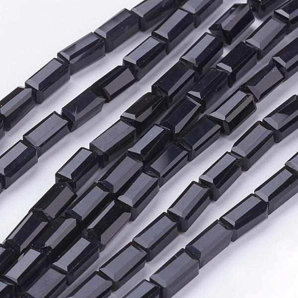 

PandaHall Opaque Glass Beads Strands, Faceted, Cuboid, Black, 7x3x3mm, Hole: 1mm, about 80pcs/strand, 52cm Glass Cuboid Black