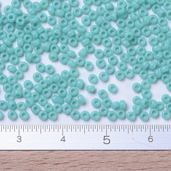 

PandaHall MIYUKI Round Rocailles Beads, Japanese Seed Beads, 11/0, (RR412L) Opaque Turquoise Green, 2x1.3mm, Hole: 0.8mm, about 1111pcs/10g..., Cyan