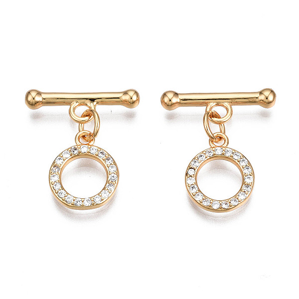 

PandaHall Brass Micro Pave Clear Cubic Zirconia Toggle Clasps, Nickel Free, Ring, Real 18K Gold Plated, Ring: 12.5x10.5x2mm, Bar: 17x6x3mm...