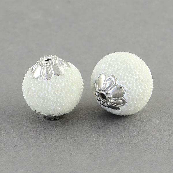 

PandaHall Round Handmade Indonesia Beads, with Silver Color Plated Metal Color Alloy Cores, White, 13~15x13~14mm, Hole: 1.5mm Polymer Clay...