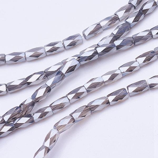 

PandaHall Electroplate Transparent Glass Beads Strands, Pear Luster Plated, Faceted, Column, Gray, 5x3mm, Hole: 0.5mm, about 100pcs/strand...
