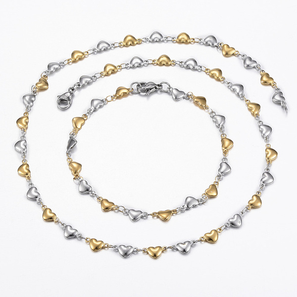 

PandaHall Two Tone 304 Stainless Steel Heart Link Chain Jewelry Sets, Necklaces and Bracelets, with Lobster Claw Clasps, Golden & Stainless...