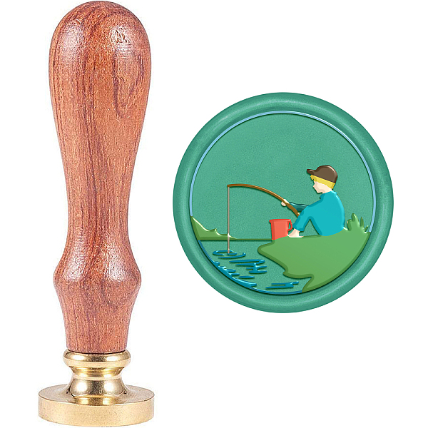 

PandaHall MAYJOYDIY 30mm Fishing Wax Seal Stamp Brass Sealing Wax Stamps Riverside Little boy Pattern Wooden Handle DIY Wood Wax Seal Stamp...