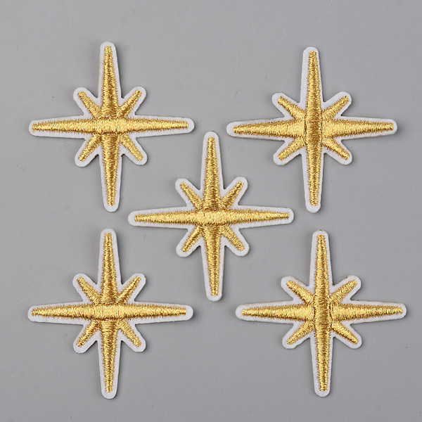 

PandaHall Computerized Embroidery Cloth Iron on/Sew on Patches, Appliques, Costume Accessories, Eight Pointed Star, Gold, 50x49x2mm Cloth...