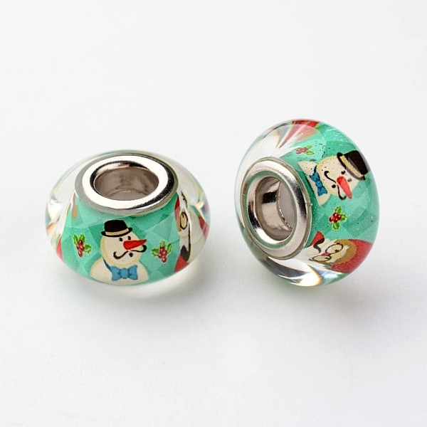 

PandaHall Large Hole Rondelle Resin European Beads, with Platinum Tone Brass Double Cores, Christmas, Medium Spring Green, 14x8mm, Hole: 5mm...