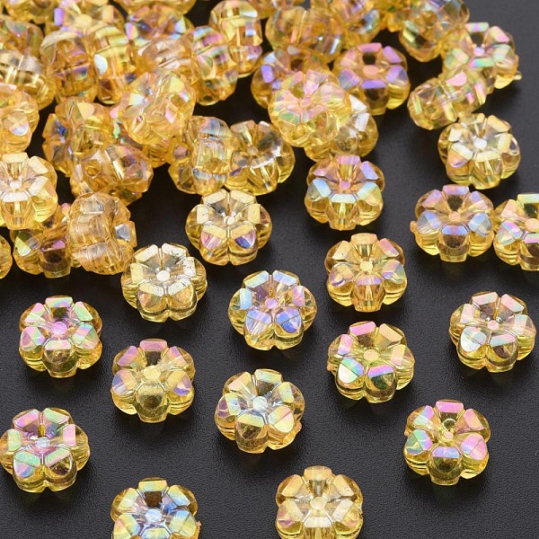 

PandaHall Transparent Acrylic Beads, AB Color Plated, Flower, Orange, 10x5mm, Hole: 1.8mm, about 1650pcs/500g Acrylic Flower Orange