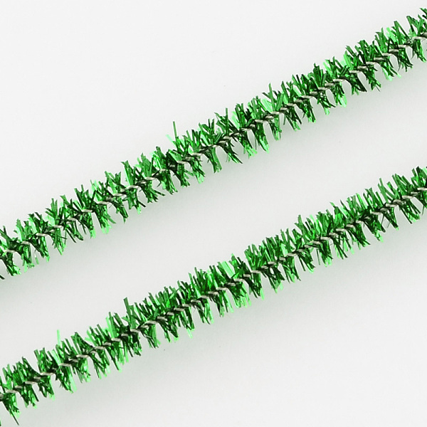 

PandaHall Christmas Tinsel Decoration DIY Chenille Stem Metallic Tinsel Garland Craft Wire, Green, 290x7mm Fibre