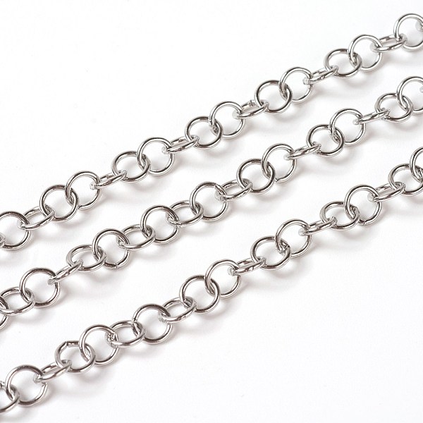 

PandaHall 304 Stainless Steel Rolo Chains, Belcher Chain, with Spool, Unwelded, Stainless Steel Color, 5x0.8mm, about 32.8 Feet(10m)/roll...
